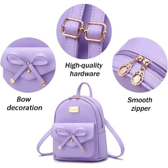 Girls Bowknot Cute Leather Backpack Mini Backpack Purse for Women - Picture 5 of 7